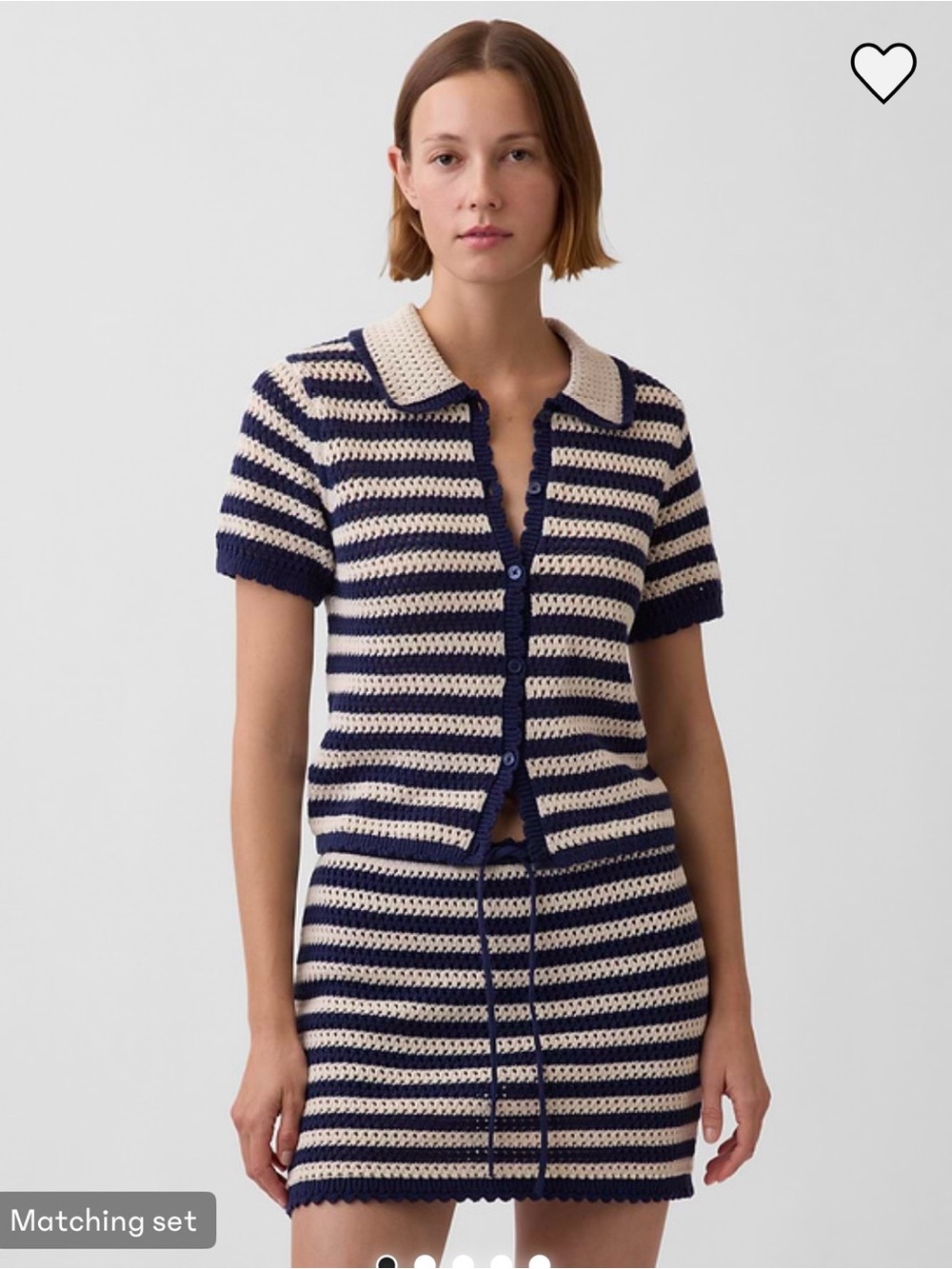GAP Navy and Cream Crochet Knit Polo Top